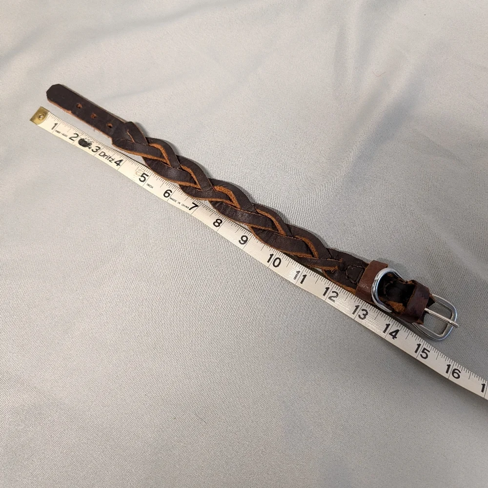 Braided Brown Leather Dog Collar with Silver Buckle (Small Dog)